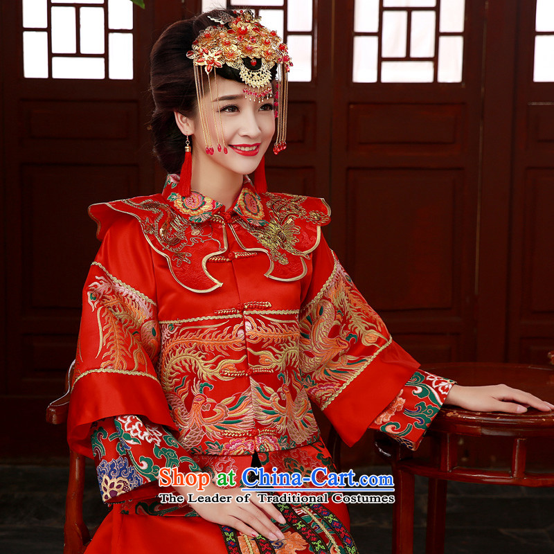 The new 2015 autumn and winter load Soo kimono bride wedding dress qipao bows to Sau Wo service use red S honor the dragon services-leung , , , shopping on the Internet