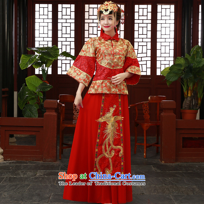Chinese wedding dresses of autumn and winter clothing bride with Sau Wo wedding dress qipao bows to the dragon use skirt-soo services kimono red S honor services-leung , , , shopping on the Internet