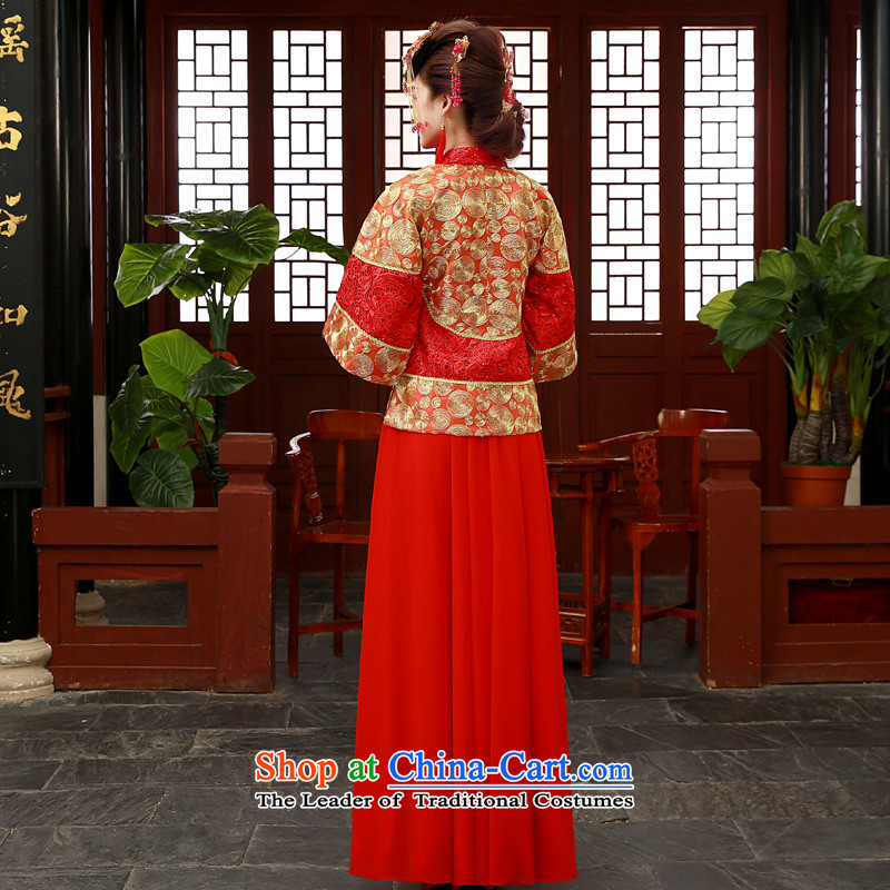 Chinese wedding dresses of autumn and winter clothing bride with Sau Wo wedding dress qipao bows to the dragon use skirt-soo services kimono red S honor services-leung , , , shopping on the Internet
