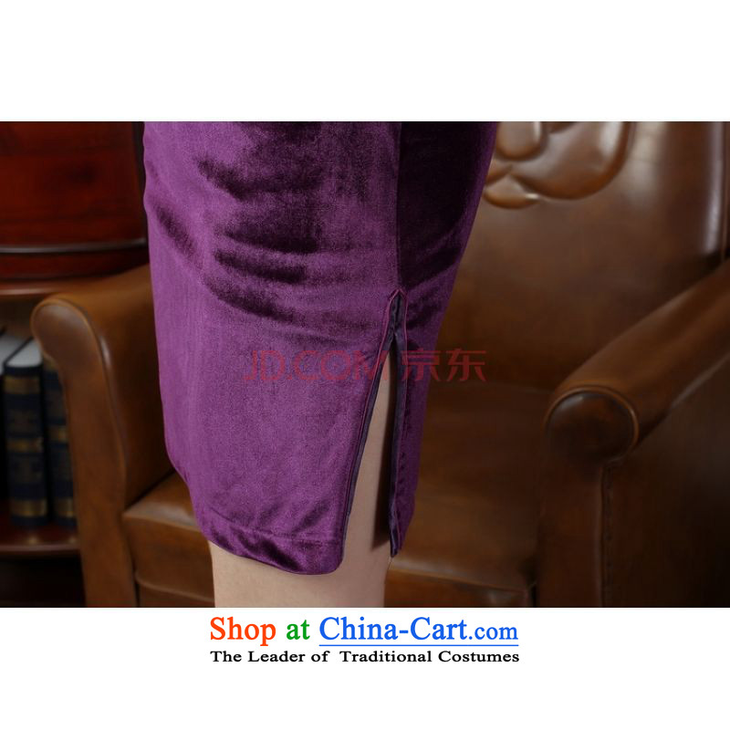 Picking frequency new pure color and the Stretch Wool qipao seven gold cuff cheongsam dress -B violets, M, picking frequency , , , shopping on the Internet