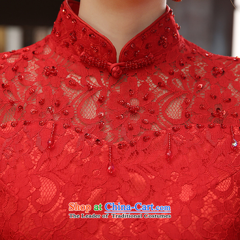 Talk to her new 2015 Short Long) Marriages bows services cheongsam dress red lace improved large palace of Qipao red short , L, whisper to Madame shopping on the Internet has been pressed.