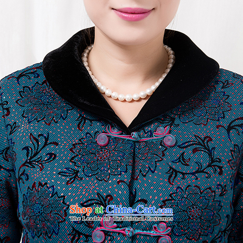The Cave of the elderly in the autumn and winter 15 older female lapel Tang Dynasty Chinese Nation Jacket coat stylish blue 4XL, D853 cotton coat to the Cave of the elderly has been pressed shopping on the Internet