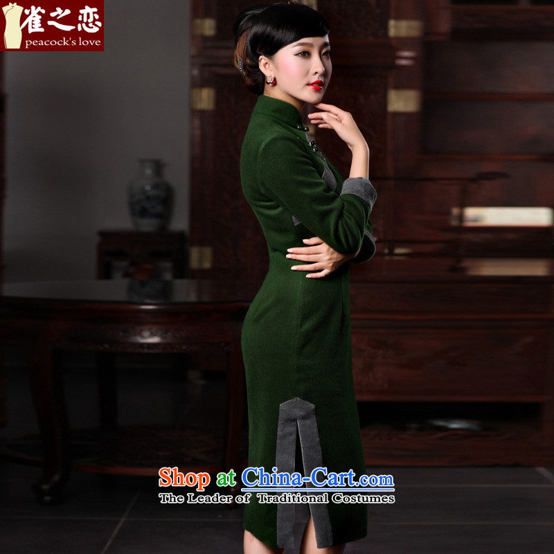 Love birds that Jiang smoke and clouds spring 2015 new improvements in long wool is stylish, Ms. daily qipao XXXL, Dark Green Bird Love , , , shopping on the Internet