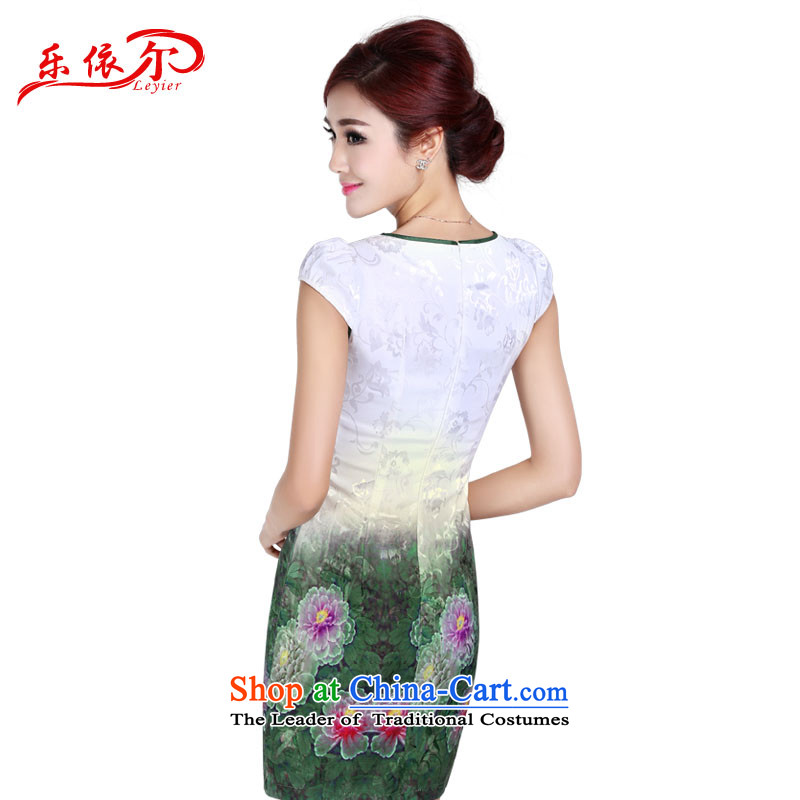 In accordance with the American Women's Summer's elegant qipao embroidered dress cheongsam dress Sleek and Sexy female retro in Sau San long skirt LYE1401 white L, in accordance with the (leyier Lok) , , , shopping on the Internet