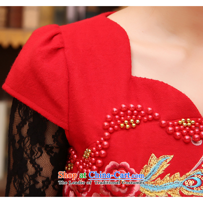Land 2014 New Morning cheongsam dress short of marriage wool red retro improved bride? bows to vest skirt RED M morning land has been pressed shopping on the Internet