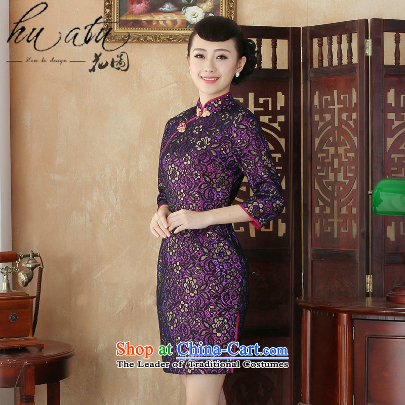 It fall inside the new Tang Women's clothes qipao lace collar Chinese cheongsam dress Stylish retro in improved cuff qipao figure XL, floral shopping on the Internet has been pressed.