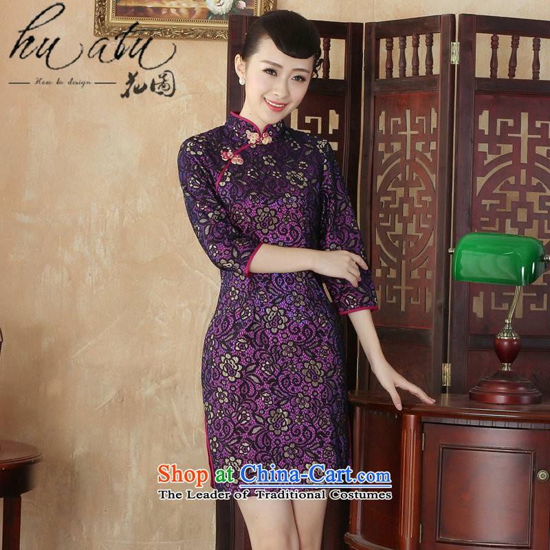 It fall inside the new Tang Women's clothes qipao lace collar Chinese cheongsam dress Stylish retro in improved cuff qipao figure XL, floral shopping on the Internet has been pressed.