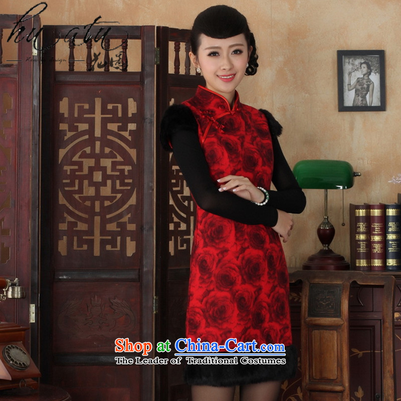 Floral winter clothing new cheongsam dress Tang dynasty qipao gown collar need improved gross winter so CHINESE CHEONGSAM figure M, floral shopping on the Internet has been pressed.
