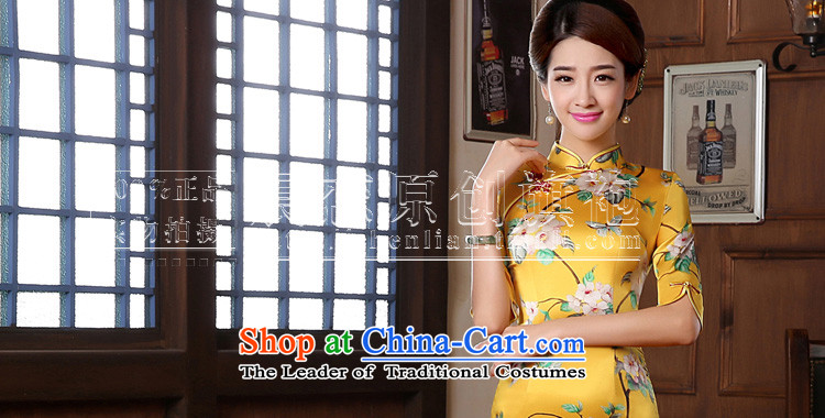 The 2014 autumn morning land new Stylish retro in cuff luxury improved manually staple bead scouring pads cheongsam dress yellow XXL picture, prices, brand platters! The elections are supplied in the national character of distribution, so action, buy now enjoy more preferential! As soon as possible.