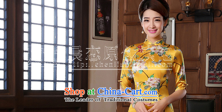 The 2014 autumn morning land new Stylish retro in cuff luxury improved manually staple bead scouring pads cheongsam dress yellow XXL picture, prices, brand platters! The elections are supplied in the national character of distribution, so action, buy now enjoy more preferential! As soon as possible.