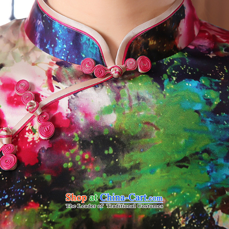 Morning new qipao land 2014 autumn in the retro fitted sleeveless improved stylish herbs extract heavyweight Silk Cheongsam Dress Suit M morning color of the land has been pressed shopping on the Internet