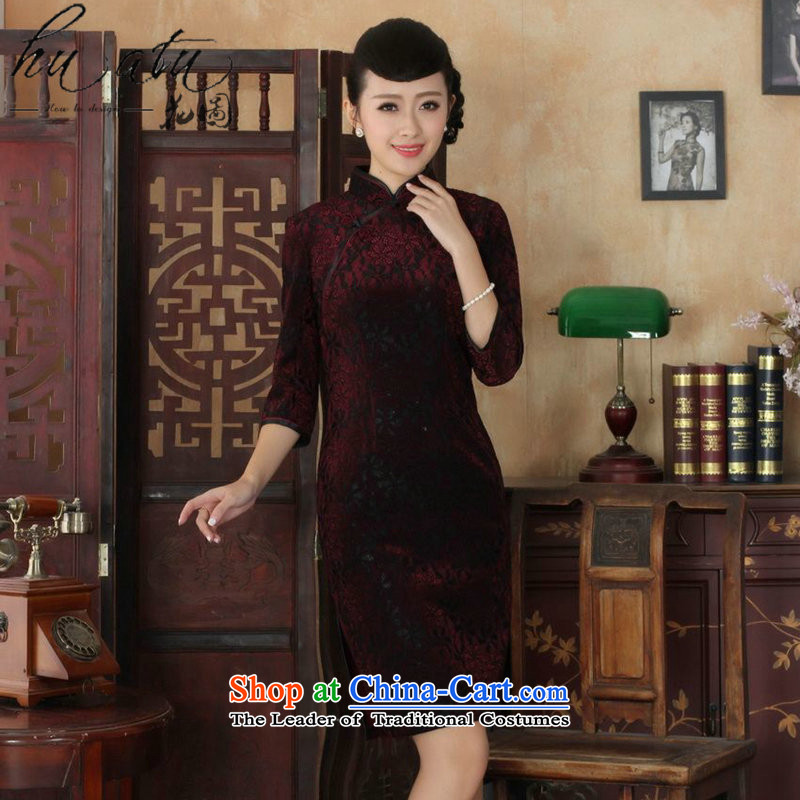 It New Tang dynasty cheongsam dress collar Chinese improved lace Kim scouring pads qipao skirt seven Sau San cuff 2XL, 21 mosaic qipao shopping on the Internet has been pressed.