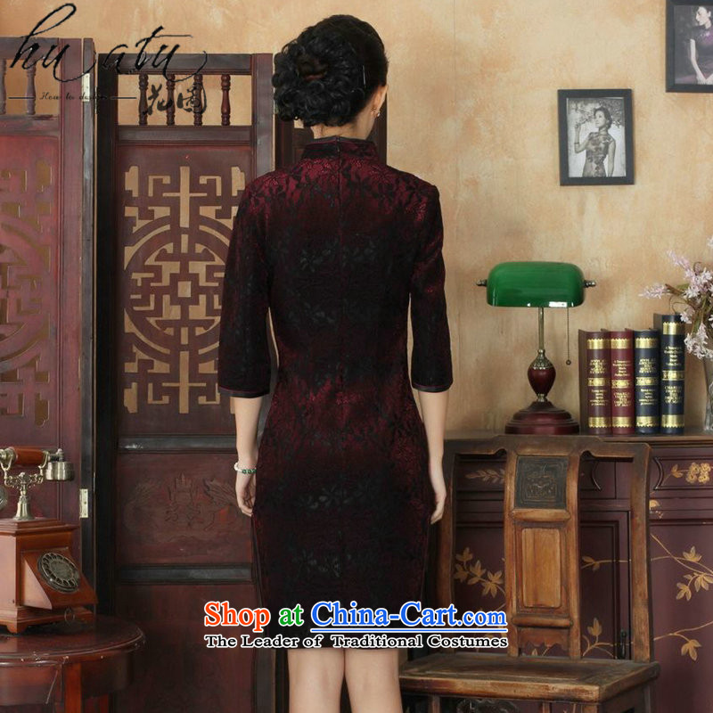 It New Tang dynasty cheongsam dress collar Chinese improved lace Kim scouring pads qipao skirt seven Sau San cuff 2XL, 21 mosaic qipao shopping on the Internet has been pressed.