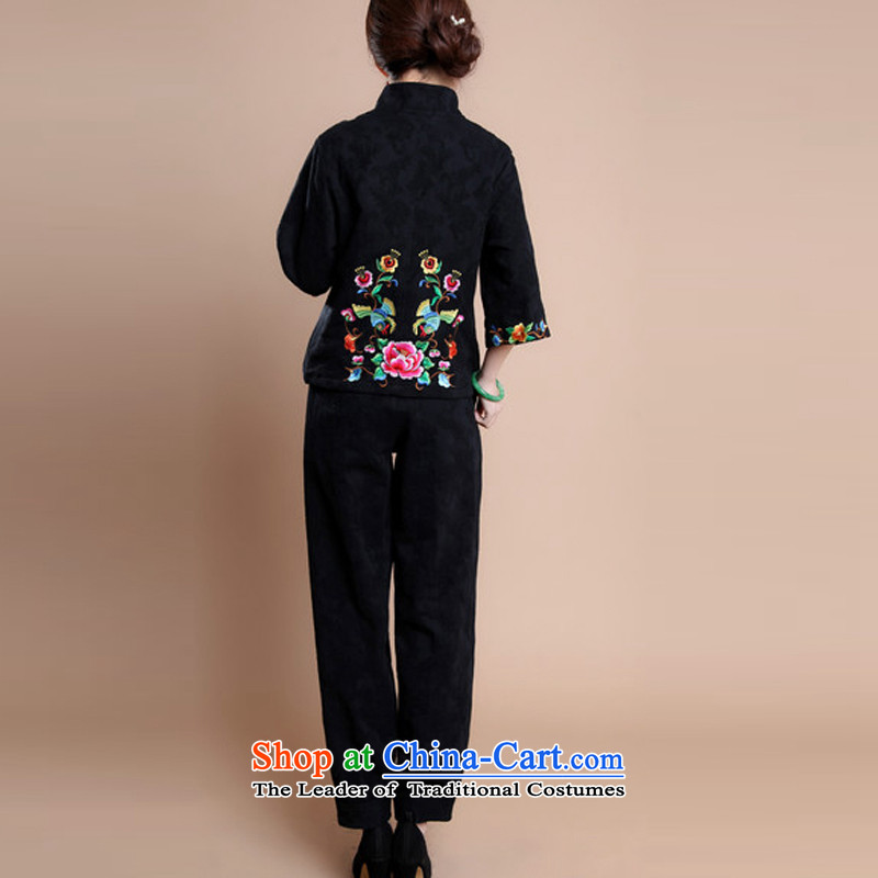 Charm and Asia 2015 Fall/Winter Collections on new upscale full cotton jacquard embroidery in Tang women older mother blouses pants two-piece set with the girl can sell black XXL, charm and Asia (charm bali shopping on the Internet has been pressed.)