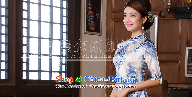 Morning new qipao land 2014 Autumn replacing retro long-sleeved improved stylish herbs extract heavyweight silk cheongsam dress blue light blue floral 155/S picture, prices, brand platters! The elections are supplied in the national character of distribution, so action, buy now enjoy more preferential! As soon as possible.
