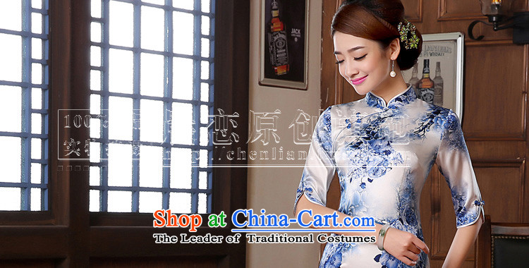 Morning new qipao land 2014 Autumn replacing retro long-sleeved improved stylish herbs extract heavyweight silk cheongsam dress blue light blue floral 155/S picture, prices, brand platters! The elections are supplied in the national character of distribution, so action, buy now enjoy more preferential! As soon as possible.