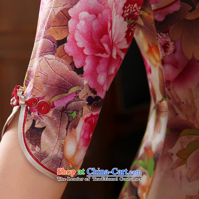 Morning new qipao land 2014 autumn in the retro fitted sleeveless improved stylish herbs extract heavyweight silk cheongsam dress peony pink SAIKA 155/S, morning land has been pressed shopping on the Internet