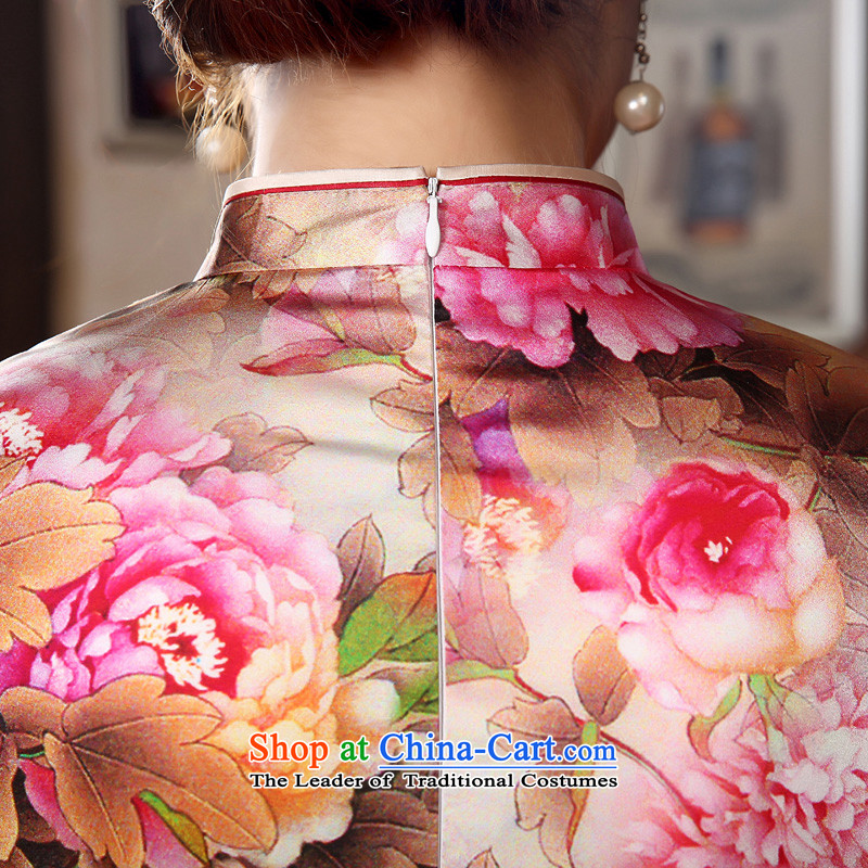 Morning new qipao land 2014 autumn in the retro fitted sleeveless improved stylish herbs extract heavyweight silk cheongsam dress peony pink SAIKA 155/S, morning land has been pressed shopping on the Internet