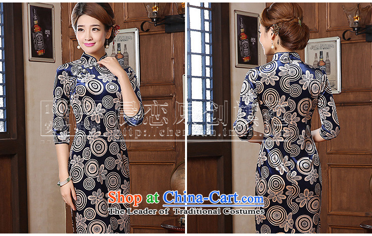 Morning spring and autumn 2015 new land Stylish retro short of Korea improved scouring pads in the reusable cuffs cheongsam dress mother blue XL Photo, prices, brand platters! The elections are supplied in the national character of distribution, so action, buy now enjoy more preferential! As soon as possible.
