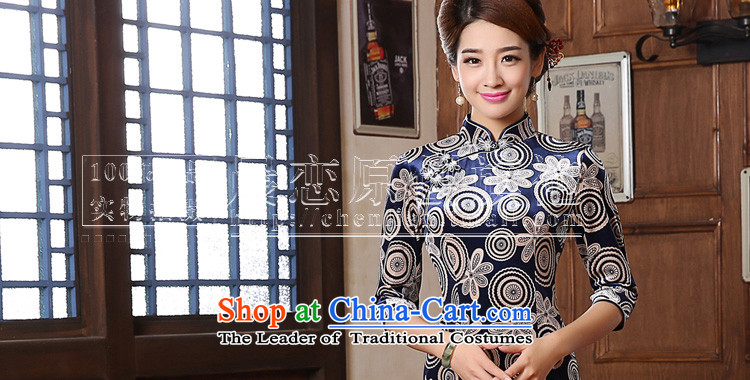 Morning spring and autumn 2015 new land Stylish retro short of Korea improved scouring pads in the reusable cuffs cheongsam dress mother blue XL Photo, prices, brand platters! The elections are supplied in the national character of distribution, so action, buy now enjoy more preferential! As soon as possible.
