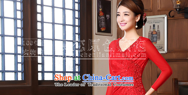 Morning new qipao land 2014 Autumn replacing retro long-sleeved improved stylish lace cheongsam dress two-color bride with apricot XXL picture, prices, brand platters! The elections are supplied in the national character of distribution, so action, buy now enjoy more preferential! As soon as possible.