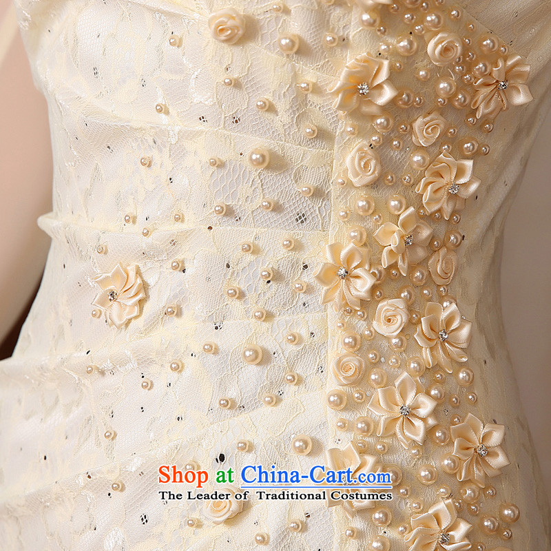 Morning new qipao land 2014 Autumn replacing retro long-sleeved improved stylish lace cheongsam dress two-color bride with apricot XXL, morning land has been pressed shopping on the Internet
