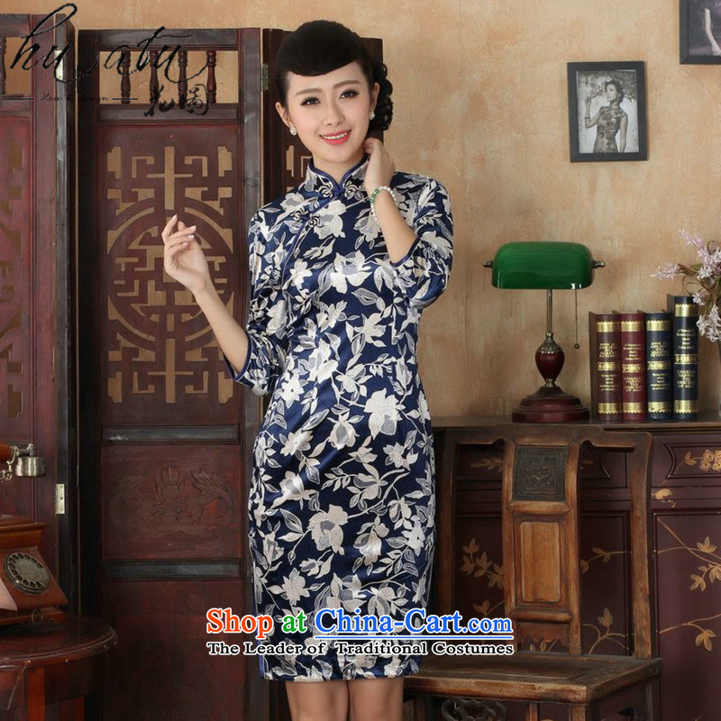 Figure autumn flowers with Tang Women's clothes qipao new collar Chinese improved national Kim scouring pads qipao skirt seven Sau San cuff -A S A mosaic shopping on the Internet has been pressed.
