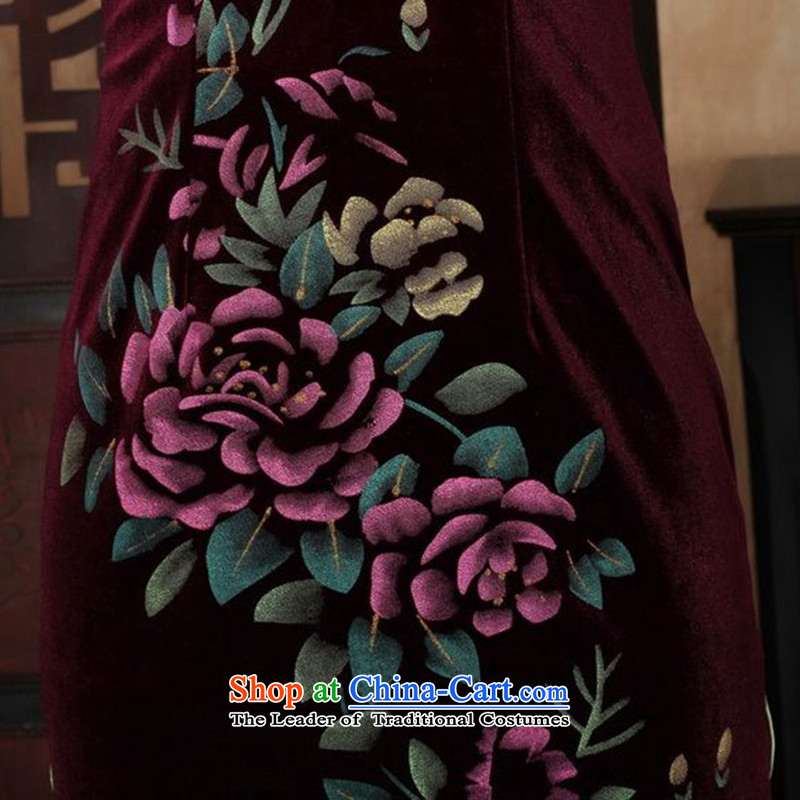It fall inside the new Tang Women's clothes cheongsam collar hand-painted flowers Noble Lady really velvet cheongsam 7 red , L, it cuff has been pressed shopping on the Internet