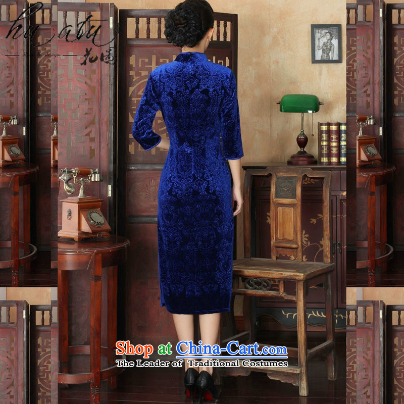Figure autumn flowers with Tang Women's clothes cheongsam collar Chinese pure color Noble Lady Stretch Wool cheongsam dress really 7 Cuff figure , L, floral shopping on the Internet has been pressed.