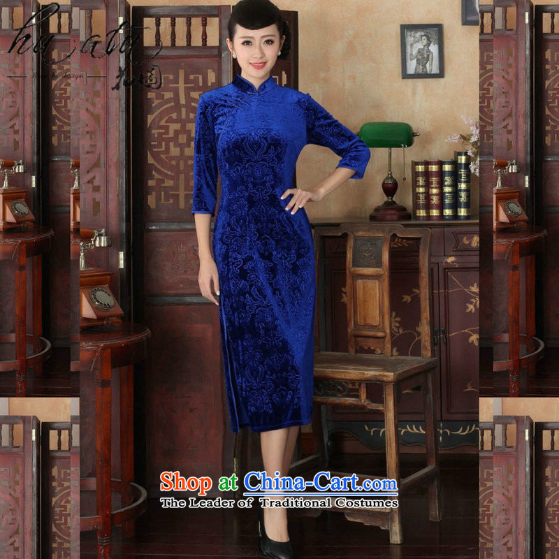 Figure autumn flowers with Tang Women's clothes cheongsam collar Chinese pure color Noble Lady Stretch Wool cheongsam dress really 7 Cuff figure , L, floral shopping on the Internet has been pressed.