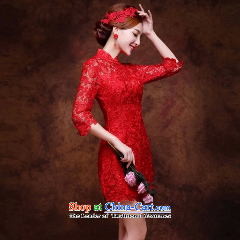 Wedding dress 2015 New Service Bridal Fashion marriage bows cheongsam dress red long package shoulder lace short) S, Beverly (tingbeier ting) , , , shopping on the Internet
