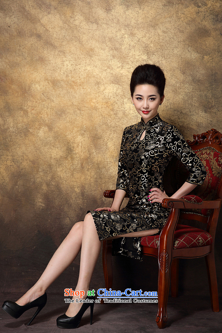 Progress toward the 2014 autumn and winter Ritz new women's high sense of style qipao Korea scouring pads mother changed in long black XXXL. Pictures cheongsam, prices, brand platters! The elections are supplied in the national character of distribution, so action, buy now enjoy more preferential! As soon as possible.