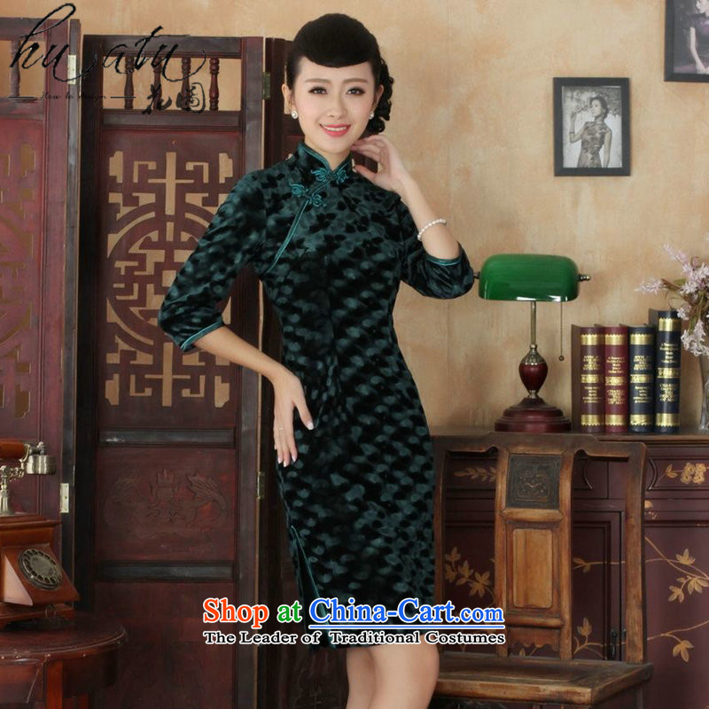 It fall short-Women's clothes qipao new collar Chinese qipao and noble Kim scouring pads Sau San 7?-B cuffs skirt XL