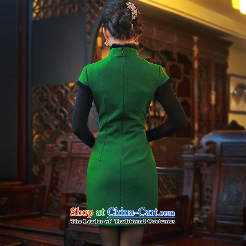 The autumn and winter wind after a new stylish cheongsam dress thick hair high-end for warm improved cheongsam dress 4814th 4814th green M ruyi wind shopping on the Internet has been pressed.