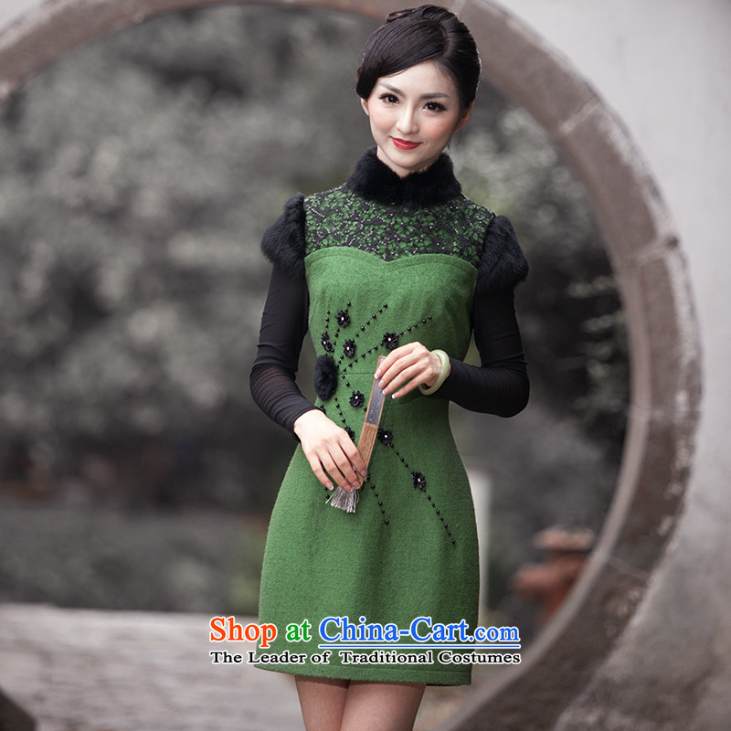 After a short period of improvement of nostalgia for the wind autumn and winter female stylish qipao Sau San daily gross for 4,902 4,902 skirt qipao dark green after the wind has been pressed, online shopping