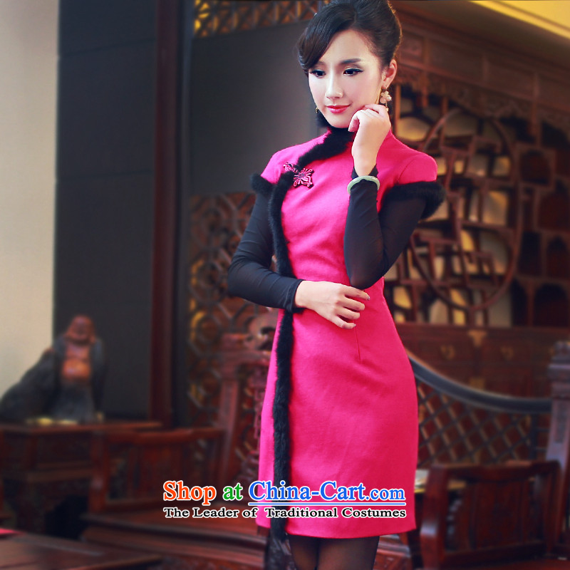 After the new improved daily wind Ms. Qiu manually load cheongsam dress cotton strain clip retro qipao 4819 4819 red after the wind has been pressed, L, online shopping