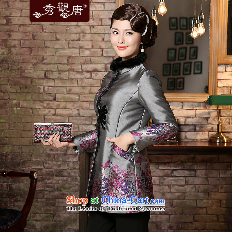 [Sau Kwun Tong] Winter 2014 winter clothing long-sleeved Ying Tang Dynasty Chinese women for cotton gross cotton jacket TC4937 clamp Gray L, Sau Kwun Tong shopping on the Internet has been pressed.