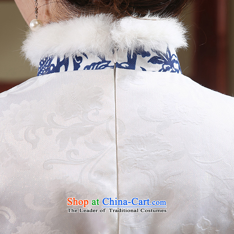 [Sau Kwun Tong] chinaware rabbit hair for retro improved porcelain qipao 2015 winter clothing new clip cotton QW4911 XXL, blue and white Soo-Kwun Tong shopping on the Internet has been pressed.