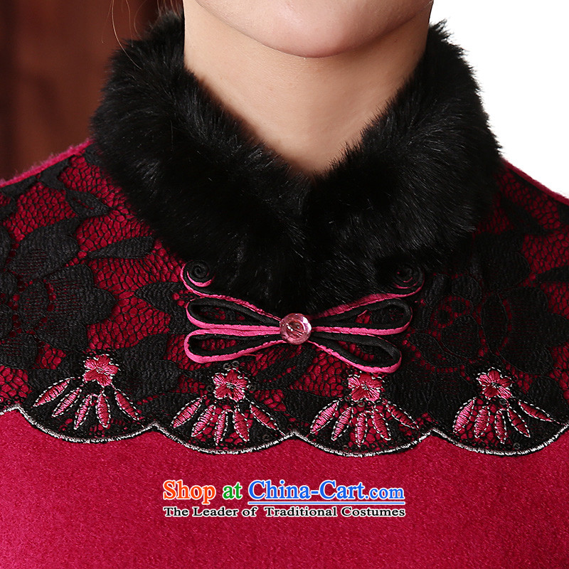 [Sau Kwun Tong] 2014 winter woolen lady cheongsam look?   retro hair collar QD4924 XXL, red-soo of the Kwun Tong shopping on the Internet has been pressed.