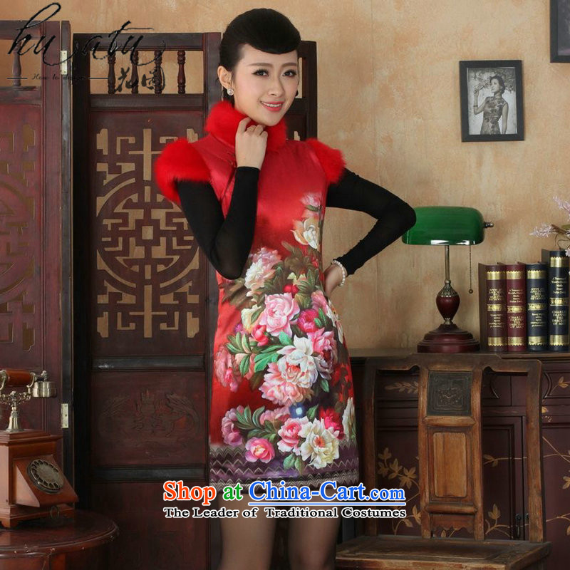 Floral winter clothing new Tang Women's clothes cheongsam collar Chinese classical scouring pads for improved gross cotton short qipao plus figure color mosaic 2XL, shopping on the Internet has been pressed.