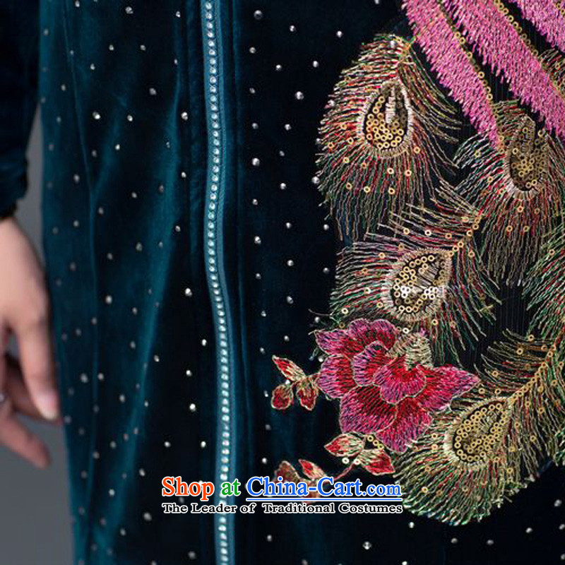 The 2014 autumn and winter-jae new staple pearl embroidery Phoenix retro Kim velvet SSF-1491 XXXL, blue ink-jae , , , shopping on the Internet