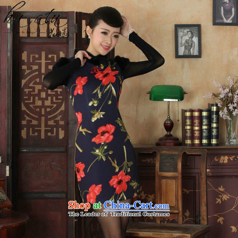 Floral Tang Women's clothes qipao Chinese improved retro collar winter of ethnic tension COTTON SHORT qipao qipao figure , L, floral shopping on the Internet has been pressed.