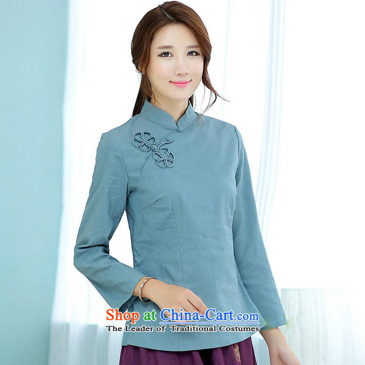 Jie in the spring and summer of women is pressed to Chinese retro improved disk tie long-sleeved shirt linen collar shirt Tang Blue M picture, prices, brand platters! The elections are supplied in the national character of distribution, so action, buy now enjoy more preferential! As soon as possible.