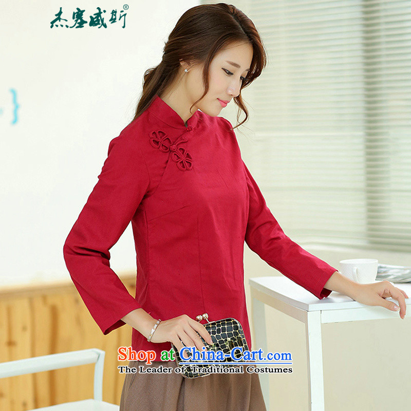 Jie in the spring and summer of women is pressed to Chinese retro improved disk tie long-sleeved shirt linen collar shirt Tang Cheng Kejie Plug blue M, The , , , shopping on the Internet