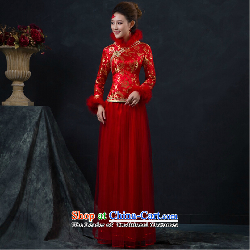 Yong-yeon and 2015 new bride bows service long red qipao gown cheongsam marriage of nostalgia for the autumn and winter long-sleeved red as the size of Qipao not returning, Yong-yeon and shopping on the Internet has been pressed.