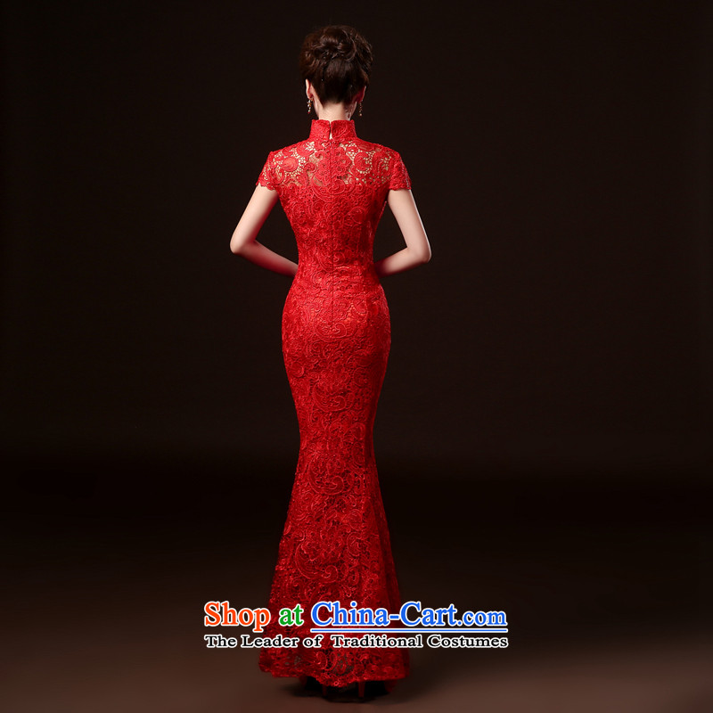 Beverly Ting bows to stylish marriages qipao 2015 new spring and summer long Lace Embroidery to Sau San crowsfoot wedding dresses female red XL, Beverly (tingbeier ting) , , , shopping on the Internet