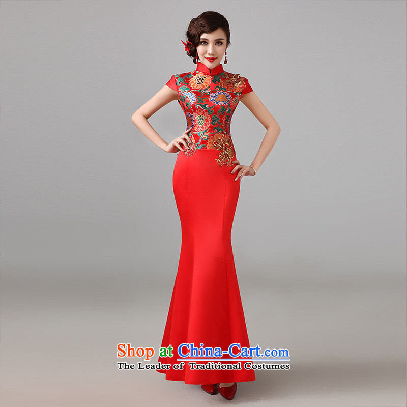 2015 new red short-sleeved qipao gown Chinese marriages bows long service improvement in L, qipao retro Lin Sha , , , shopping on the Internet