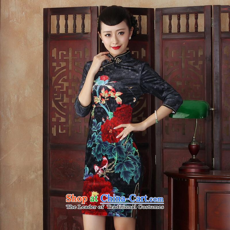 Floral collar Chinese qipao gown improved retro scouring pads in the autumn of Kim cuff with stylish Sau San cheongsam dress figure M floral shopping on the Internet has been pressed.