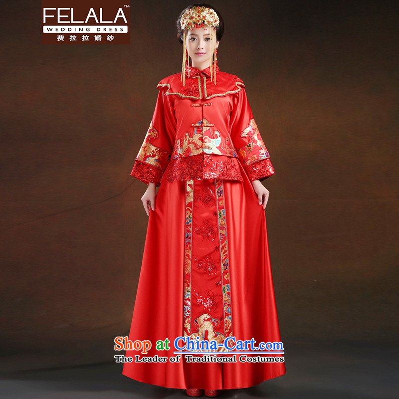 Ferrara?2015 Chinese qipao longfeng bride retro use long-sleeved retro-soo Wo Service marriage bows pregnant women_?XL?Suzhou Shipment