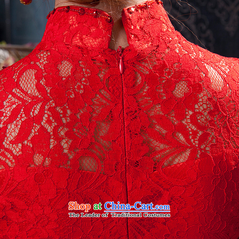 Red long cheongsam wedding dresses bows Service Bridal Sau San female lace crowsfoot retro wedding dress , L, according to Lin Sha , , , shopping on the Internet
